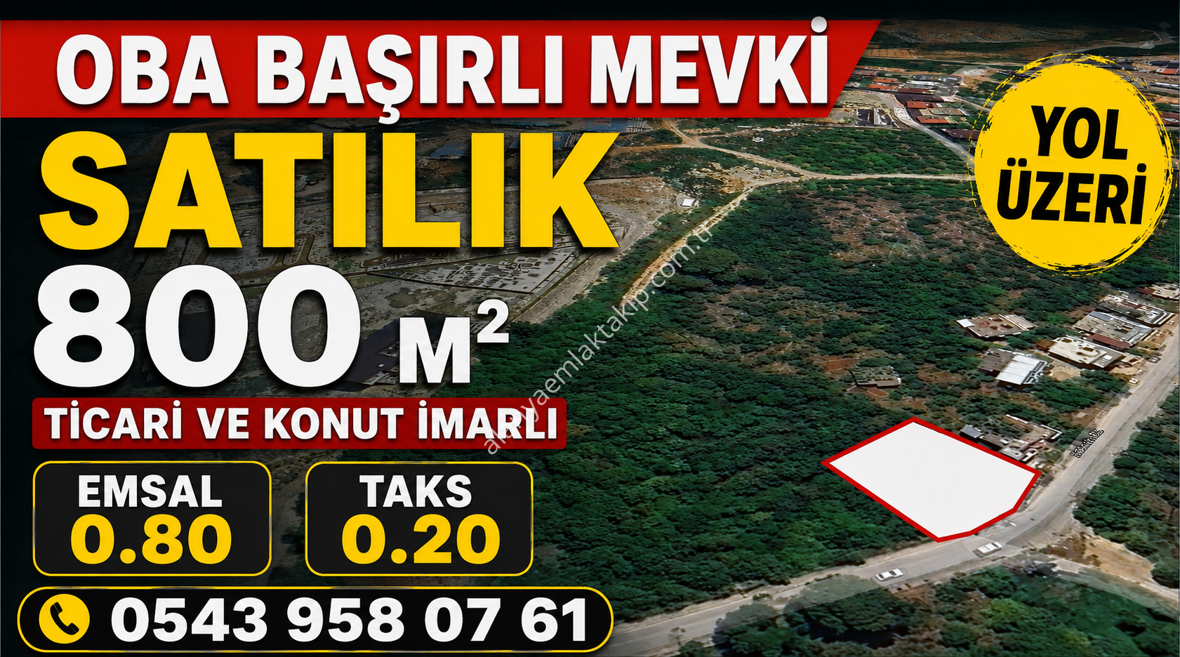 ALANYA OBA MEVKİİ'NDE SATILIK 800 m² TİCARİ VE KONUT İMARLI ARSA