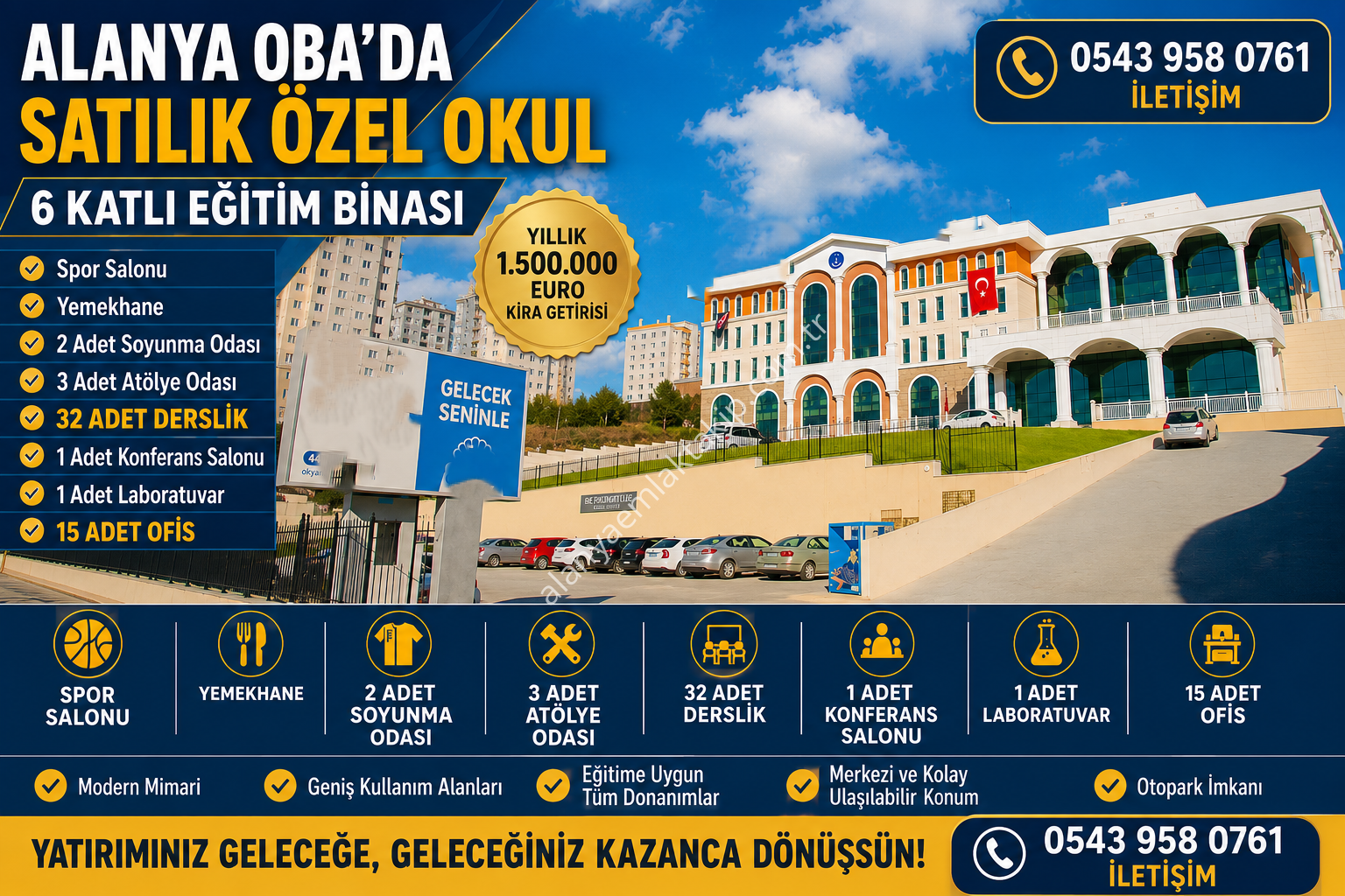 ALANYA OBA'DA SATILIK ÖZEL OKUL BİNASI | 32 DERSLİKLİ EĞİTİM KAMPÜSÜ